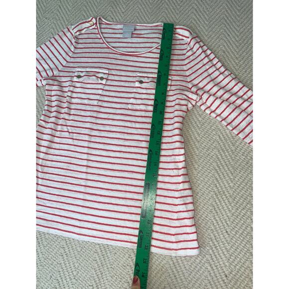 Chico's Size 0 Small Striped Nautical 3/4 Sleeve Top Costal Classic Preppy Linen - Picture 7 of 7